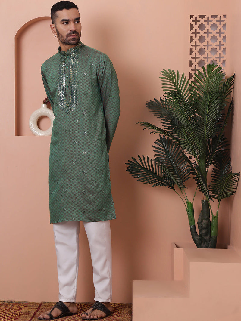 Men's Sequins Embroidered Kurta With Pyjama