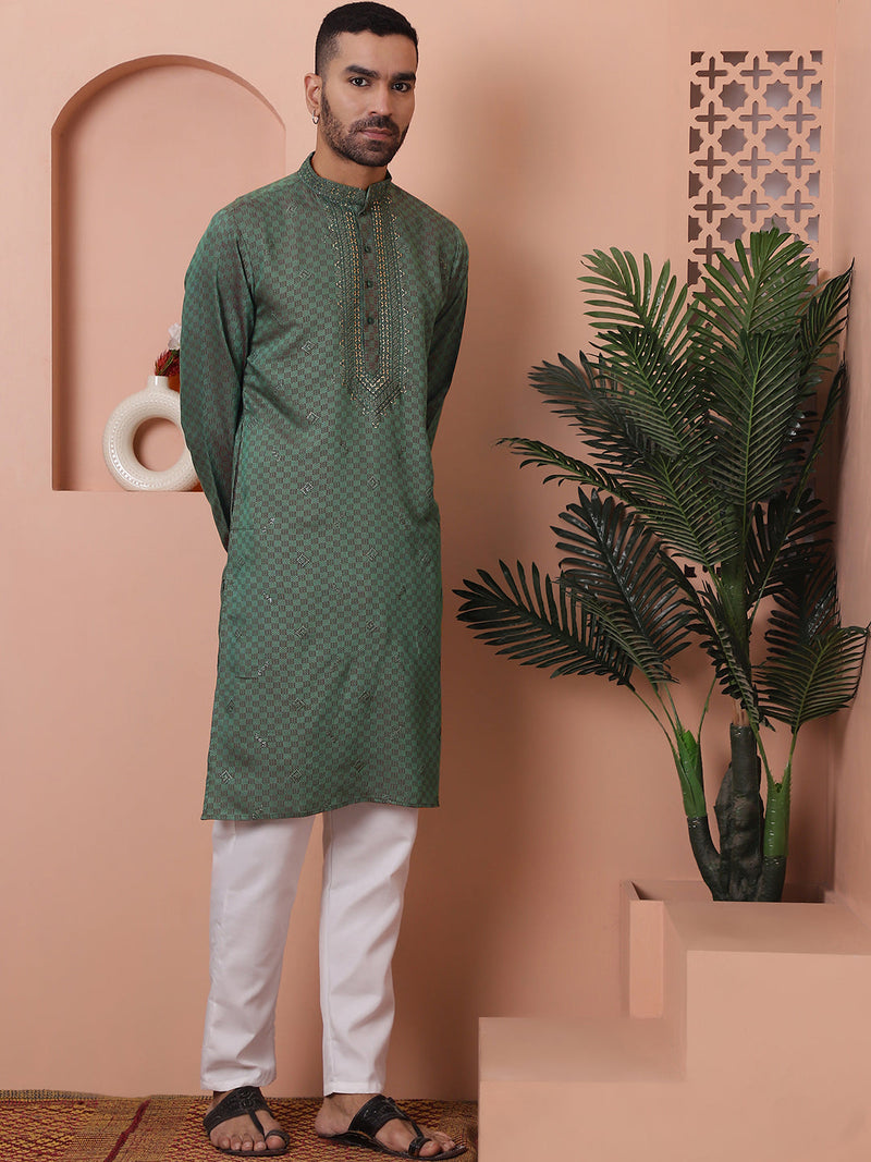 Men's Sequins Embroidered Kurta With Pyjama