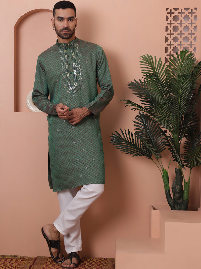 Men's Sequins Embroidered Kurta With Pyjama