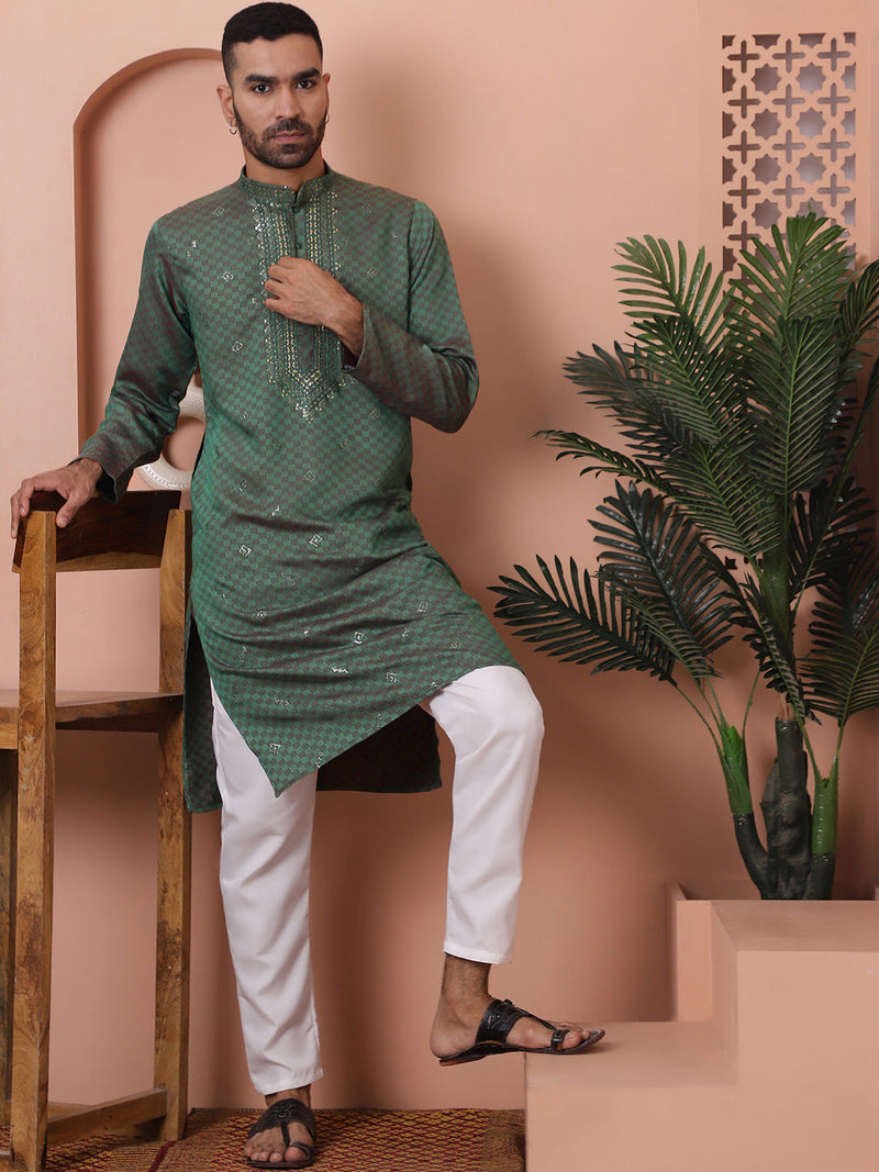 Men's Sequins Embroidered Kurta With Pyjama