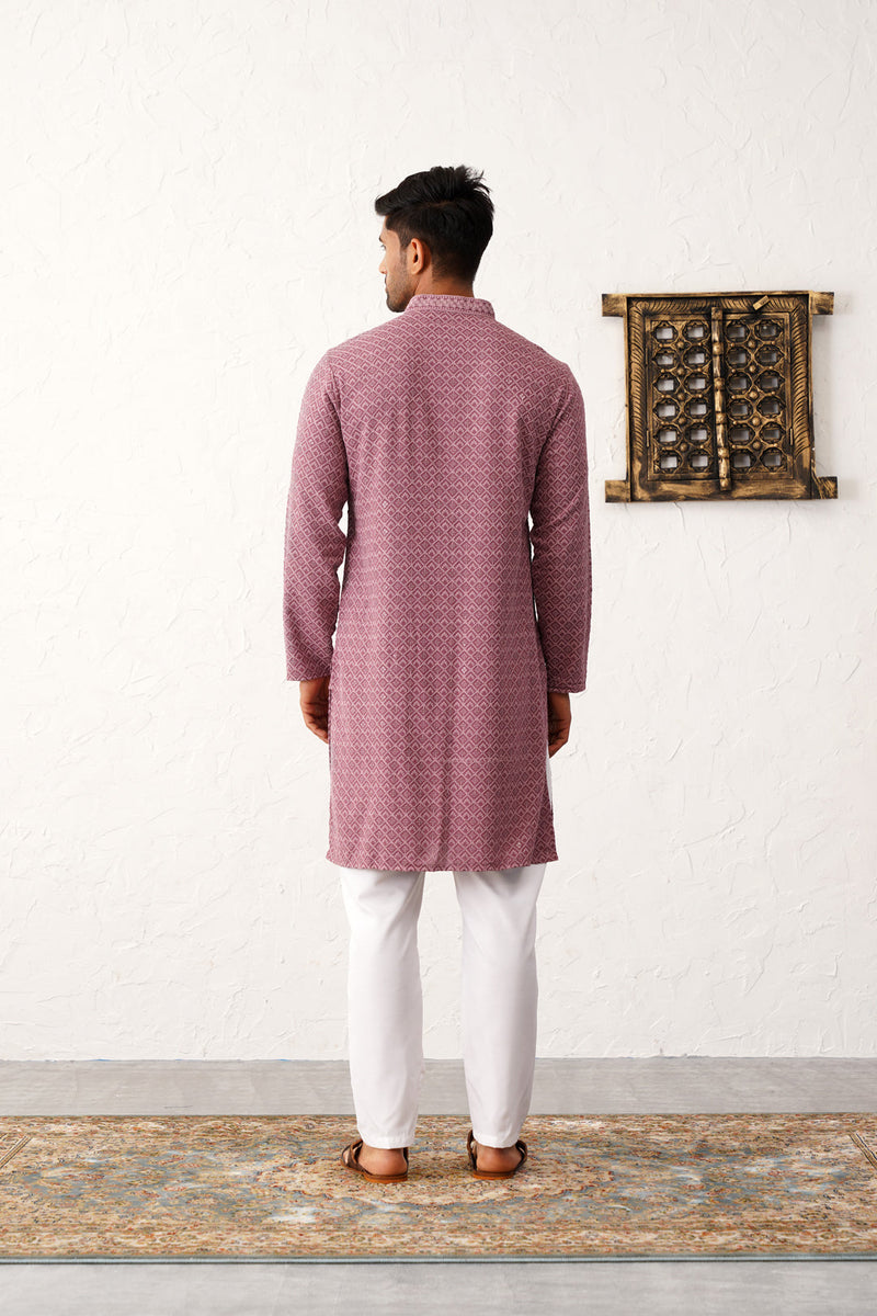 Men's Magenta Embroidered and Sequence Kurta with Pyjama