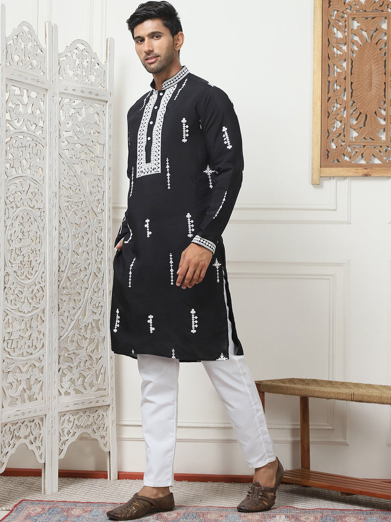 Collar Chikankari Embroidered Kurta With Pyjama