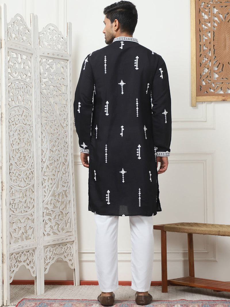 Collar Chikankari Embroidered Kurta With Pyjama