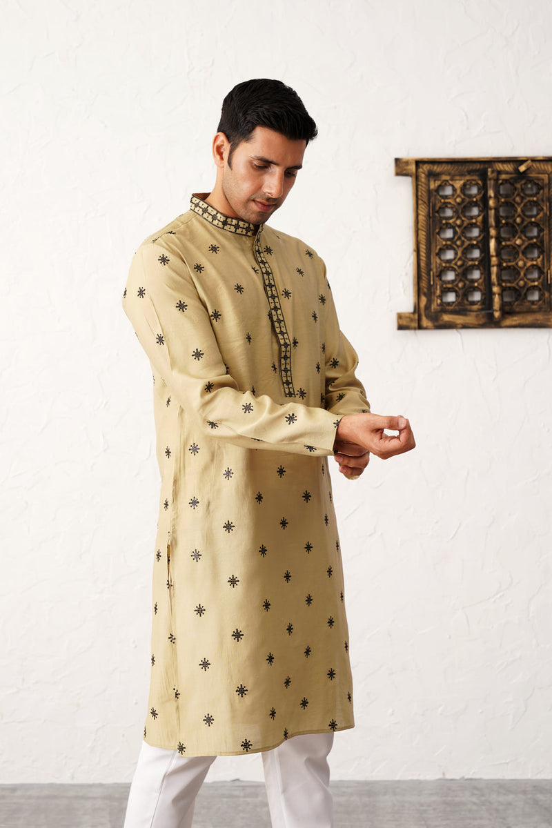 Men's Collar Chikankari Embroidered Kurta With Pyjama