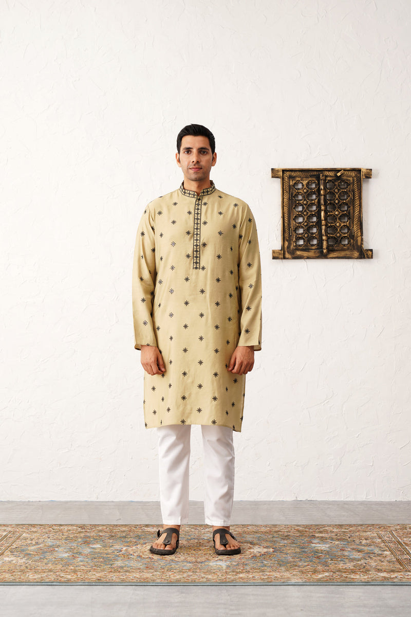 Men's Collar Chikankari Embroidered Kurta With Pyjama