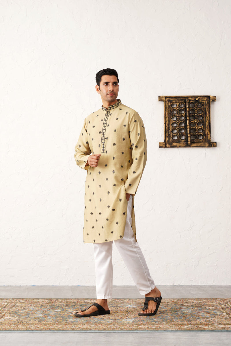 Men's Collar Chikankari Embroidered Kurta With Pyjama