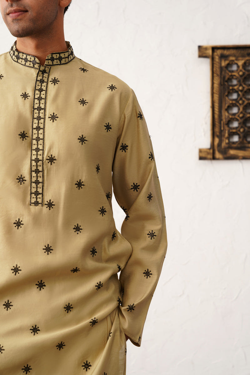 Men's Collar Chikankari Embroidered Kurta With Pyjama