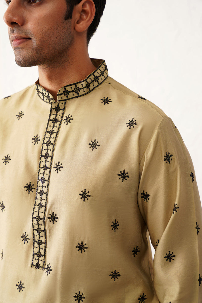 Men's Collar Chikankari Embroidered Kurta With Pyjama