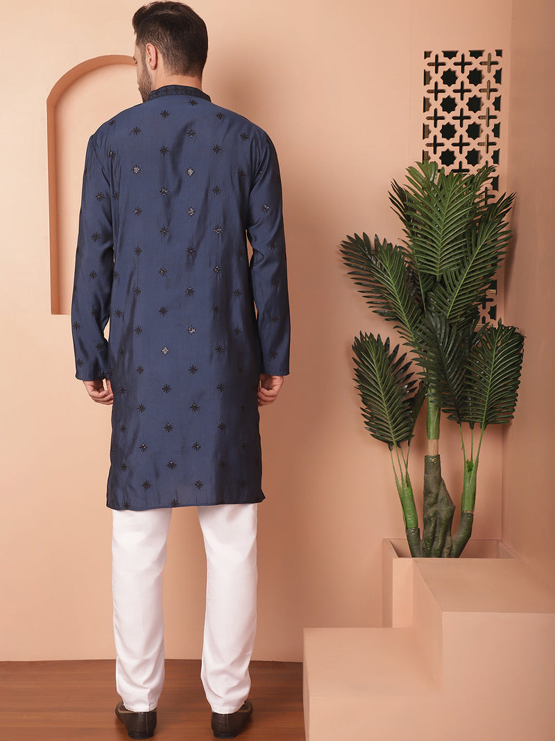 Men's Collar Chikankari Embroidered Kurta With Pyjama