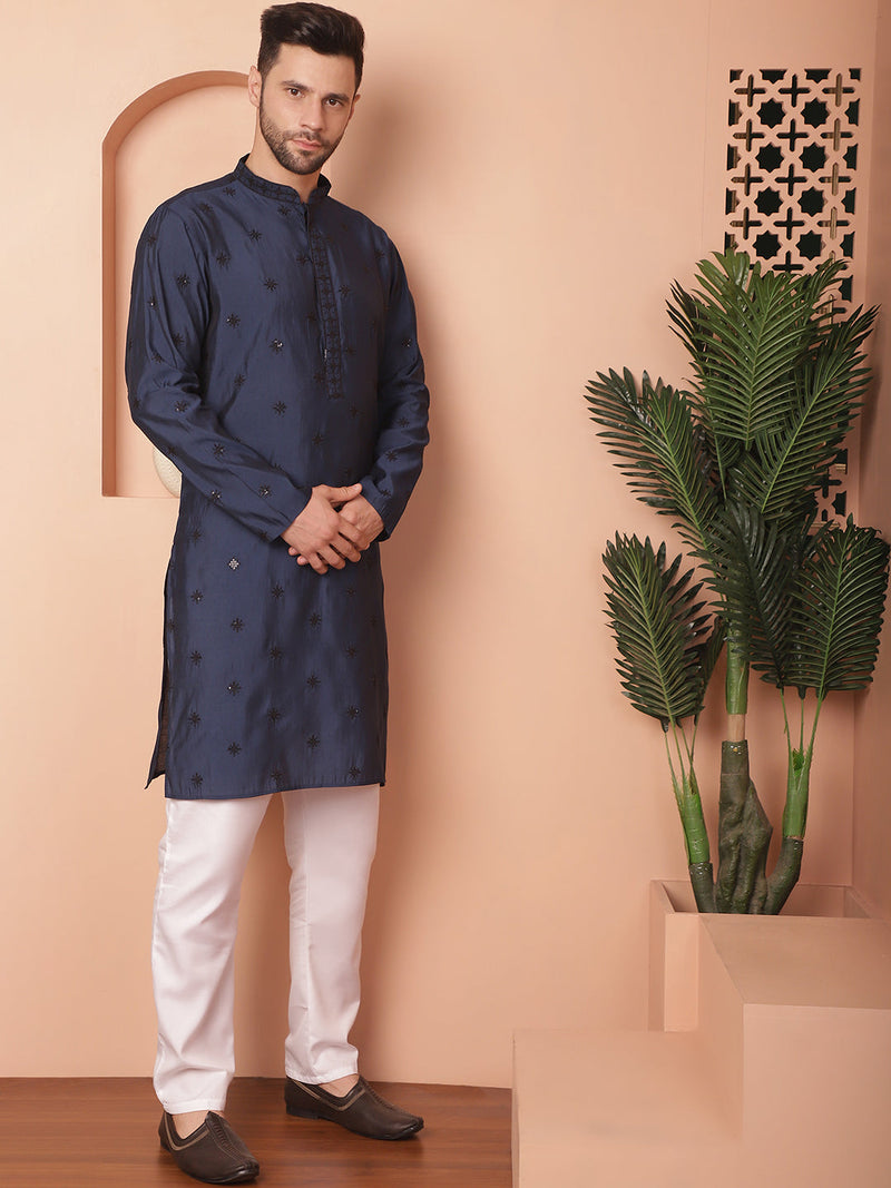 Men's Collar Chikankari Embroidered Kurta With Pyjama