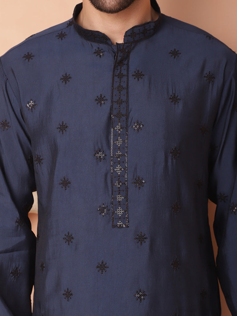 Men's Collar Chikankari Embroidered Kurta With Pyjama