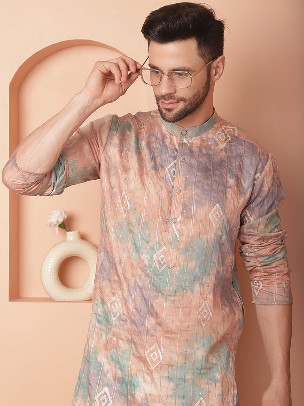 Men's Multi Tei-Dye Printed Kurta Pyjama Set