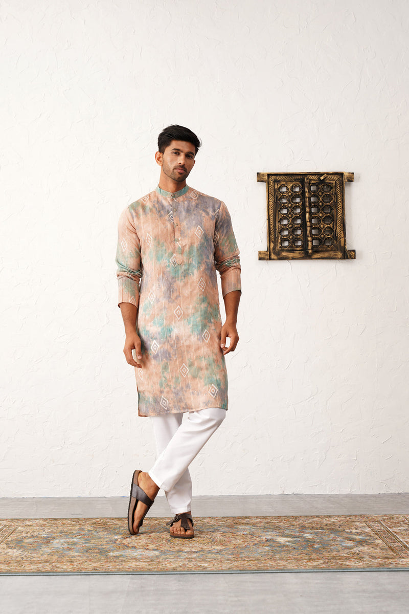 Men's Multi Tei-Dye Printed Kurta Pyjama Set