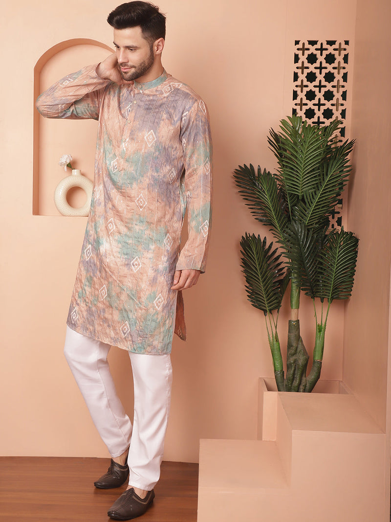 Men's Multi Tei-Dye Printed Kurta Pyjama Set