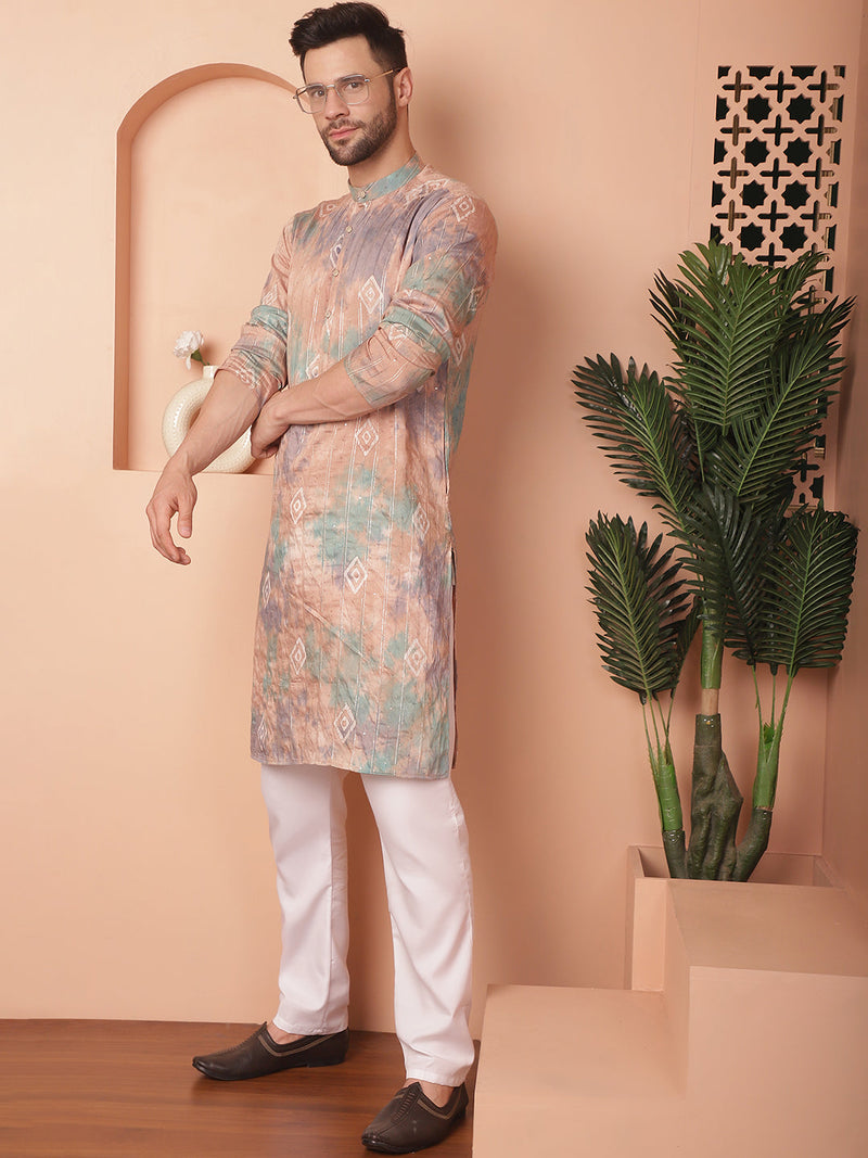 Men's Multi Tei-Dye Printed Kurta Pyjama Set