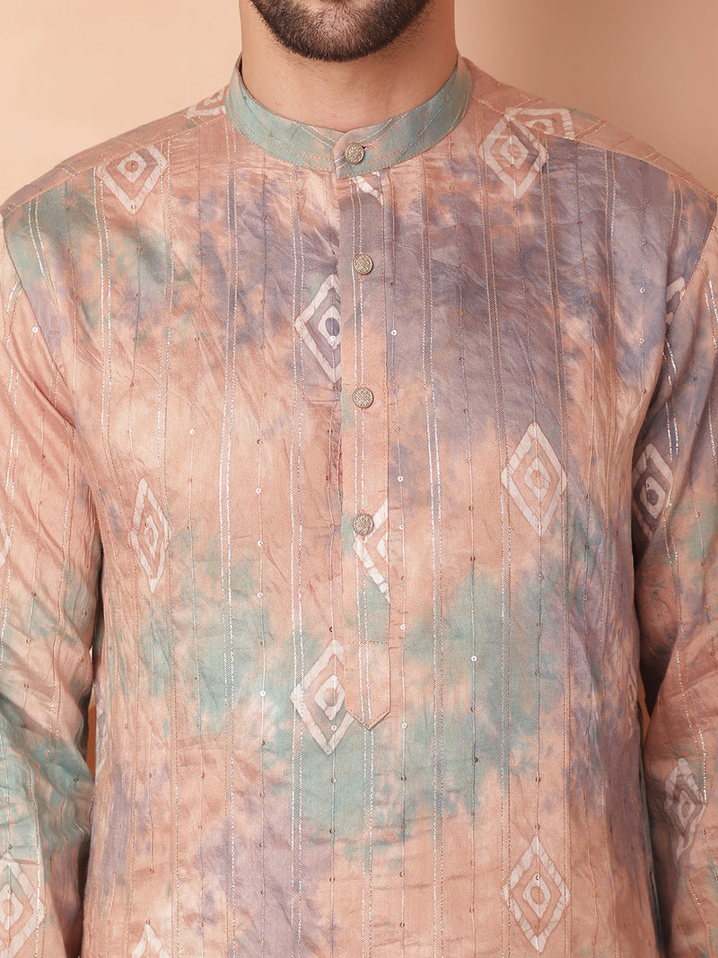 Men's Multi Tei-Dye Printed Kurta Pyjama Set