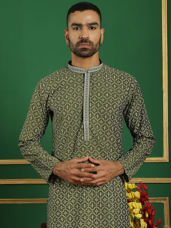 Men's Geometric Printed Kurta with Pyjama