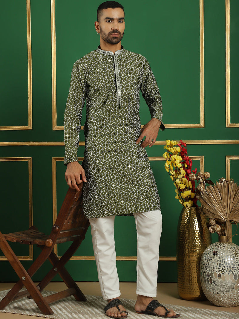 Men's Geometric Printed Kurta with Pyjama