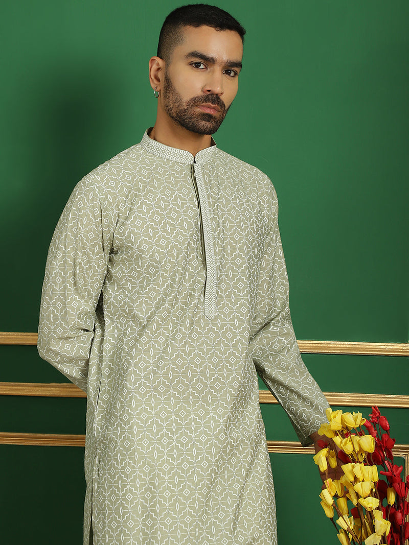 Men's Geometric Printed Kurta with Pyjama