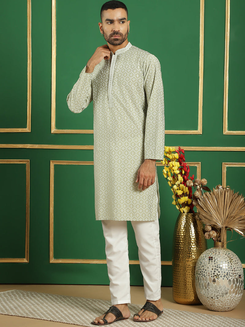 Men's Geometric Printed Kurta with Pyjama