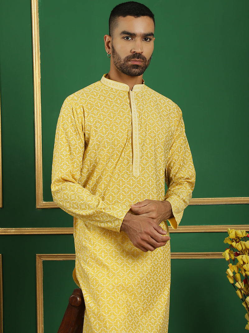 Men's Geometric Printed Kurta with Pyjama