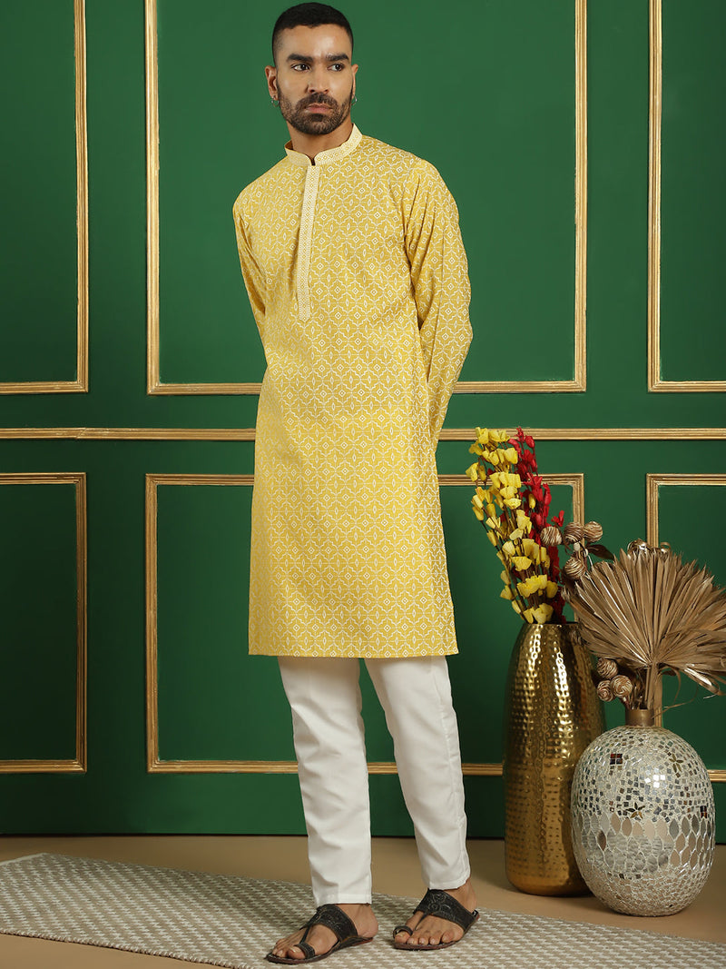 Men's Geometric Printed Kurta with Pyjama