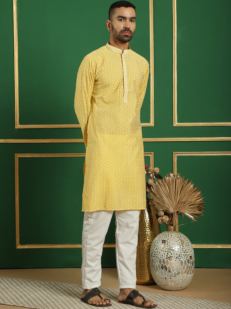 Men's Geometric Printed Kurta with Pyjama