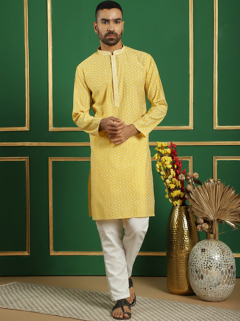 Men's Geometric Printed Kurta with Pyjama