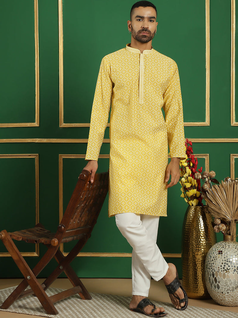 Men's Geometric Printed Kurta with Pyjama