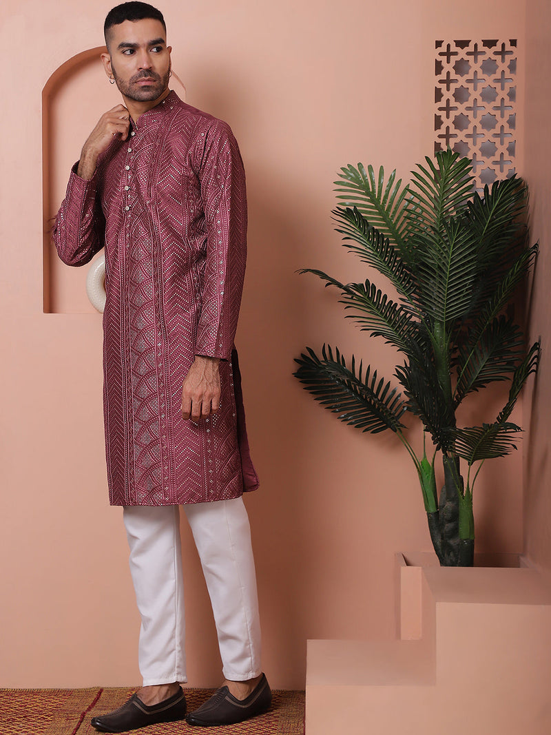 Men's Embroidered and Sequins Kurta Pyjama Set