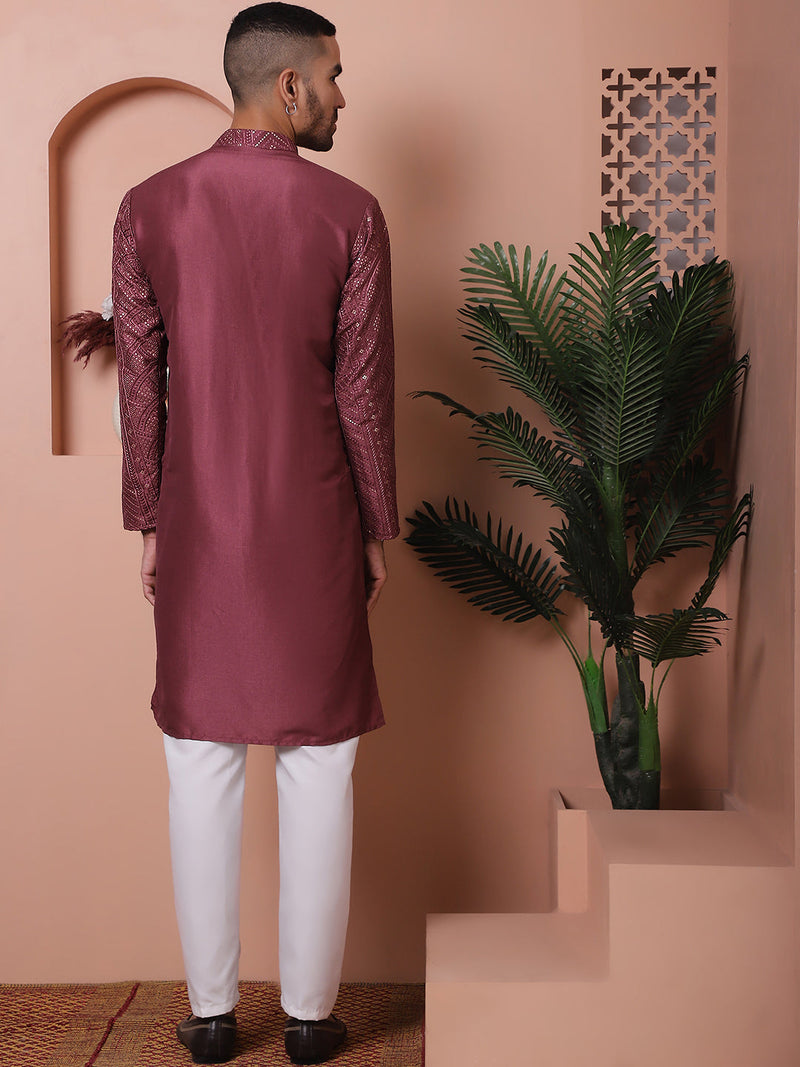 Men's Embroidered and Sequins Kurta Pyjama Set