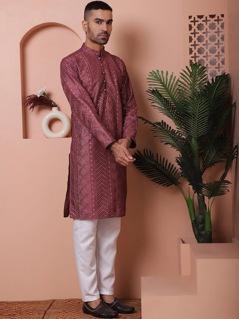 Men's Embroidered and Sequins Kurta Pyjama Set