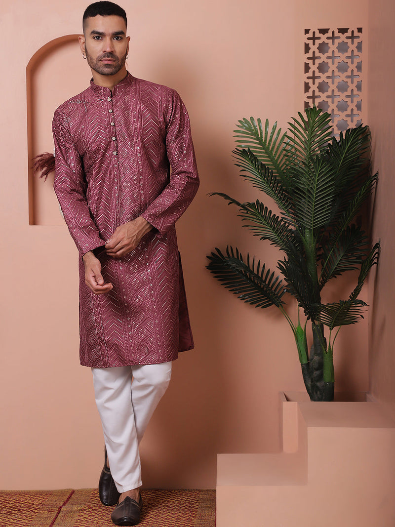 Men's Embroidered and Sequins Kurta Pyjama Set