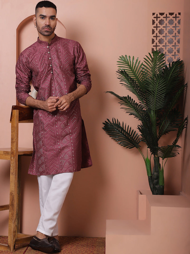 Men's Embroidered and Sequins Kurta Pyjama Set