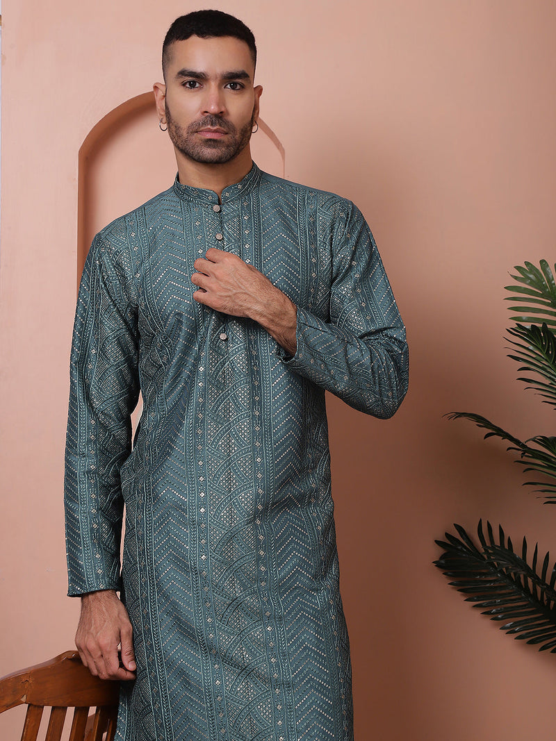 Men's Embroidered and Sequins Kurta Pyjama Set