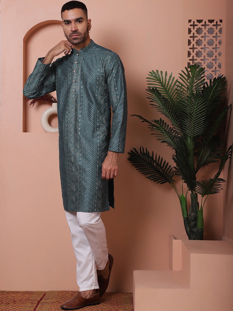 Men's Embroidered and Sequins Kurta Pyjama Set