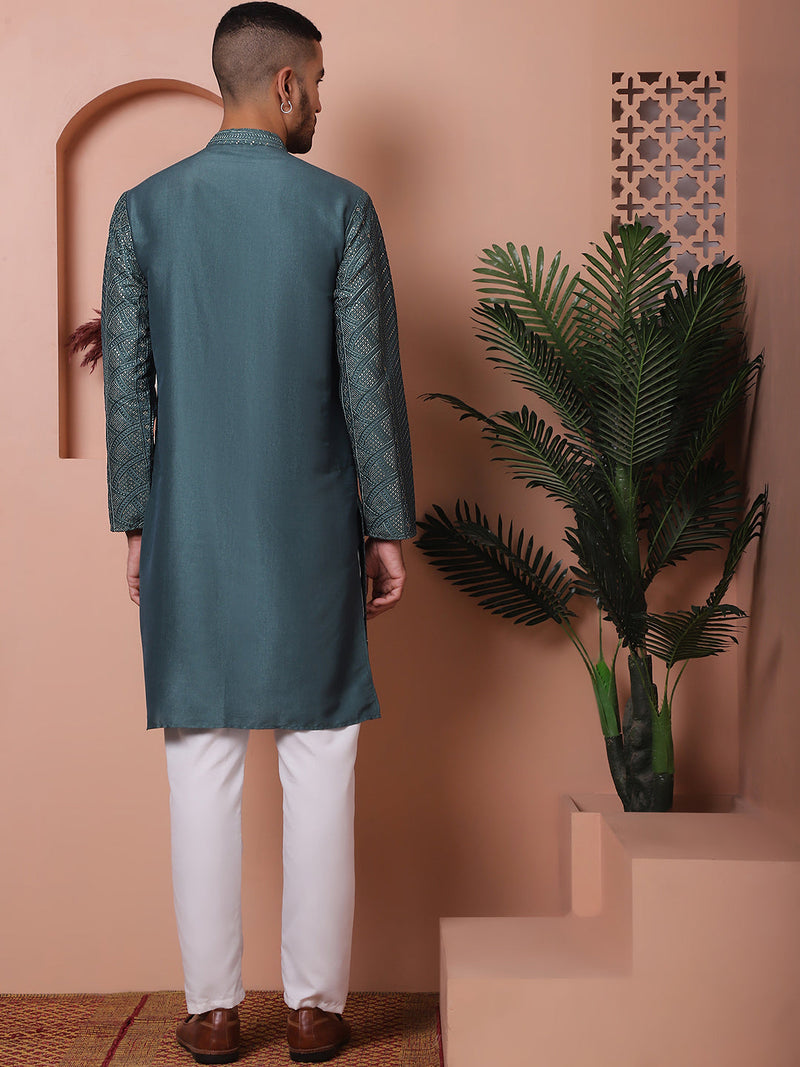 Men's Embroidered and Sequins Kurta Pyjama Set