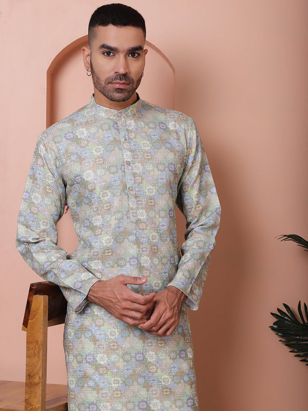 Men's Printed and Embroidered Kurta Pyjama Set