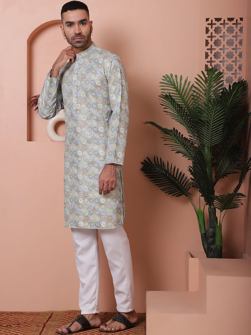 Men's Printed and Embroidered Kurta Pyjama Set