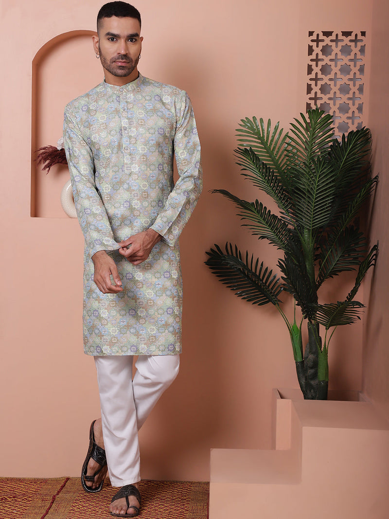 Men's Printed and Embroidered Kurta Pyjama Set