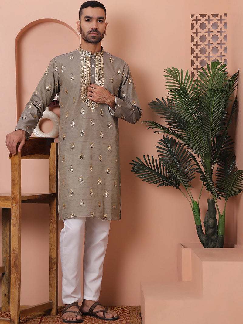 Men's Foil Printed Kurta with Pyjama