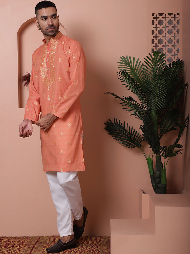 Men's Foil Printed Kurta with Pyjama