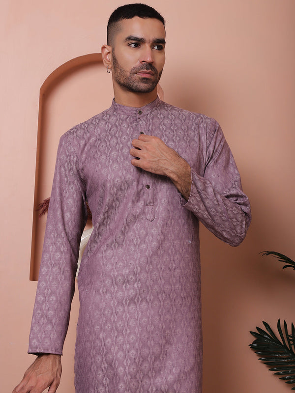 Men Purple Woven Design Cotton Kurta Pyjama Set