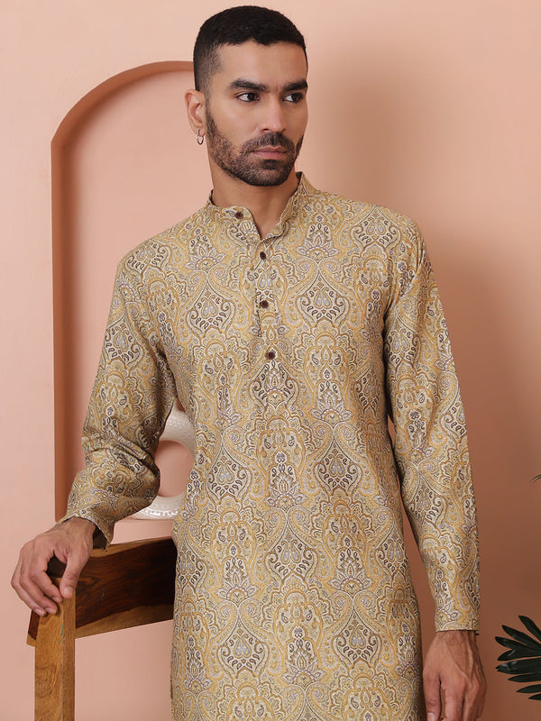 Men Printed Cotton Kurta Pyjama Set