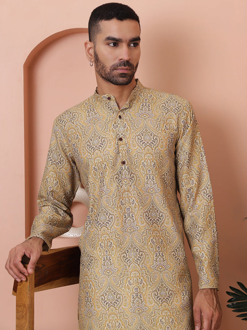 Men Printed Cotton Kurta Pyjama Set