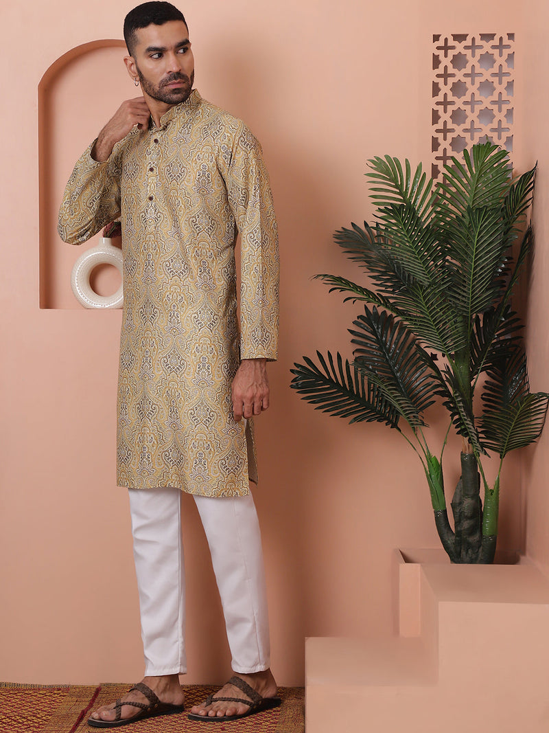 Men Printed Cotton Kurta Pyjama Set