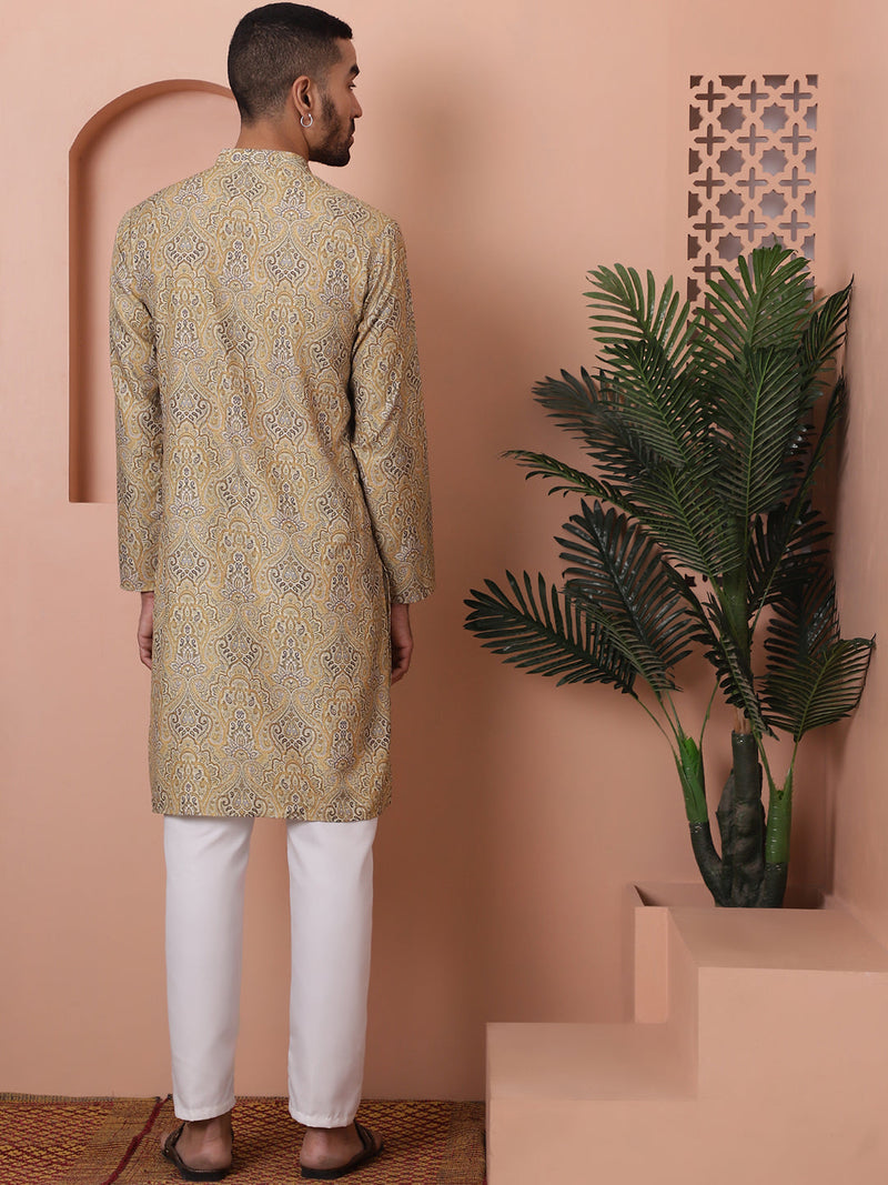 Men Printed Cotton Kurta Pyjama Set