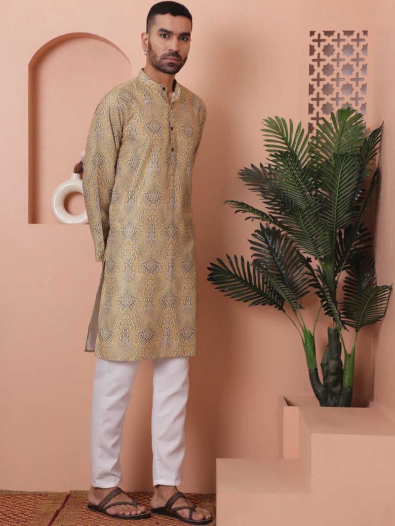 Men Printed Cotton Kurta Pyjama Set