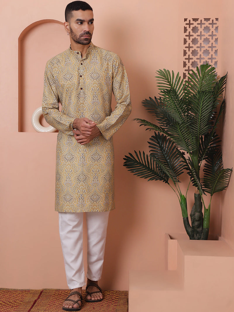 Men Printed Cotton Kurta Pyjama Set