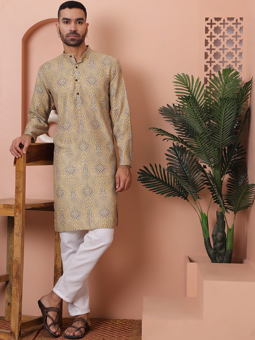 Men Printed Cotton Kurta Pyjama Set